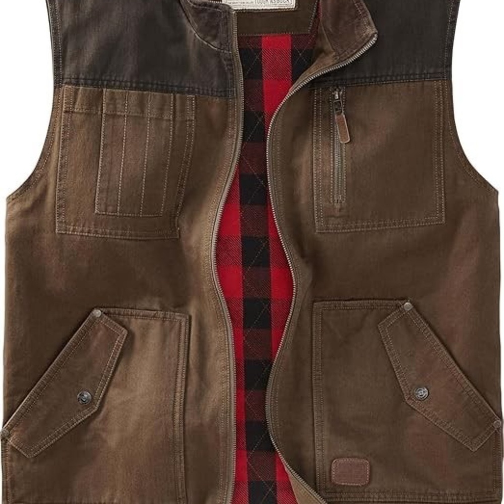 Legendary Whitetails Mens Tough As Buck Canvas Vest Brown Plaid Lined  LRG